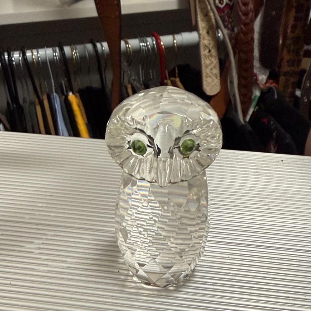 Oleg Cassini Crystal Owl with Green Eyes